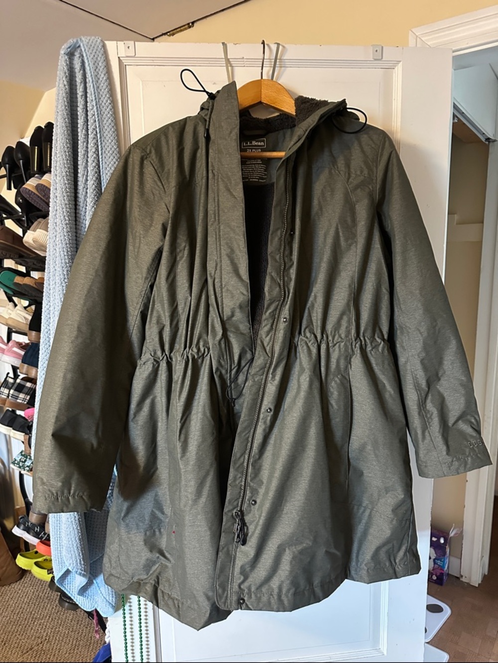 L.L. Bean Olive Green Hooded Trench Coat